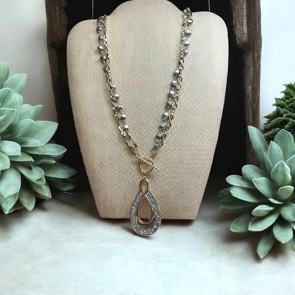 Double layer gold and silver necklace with stunning pendant - Picture 1 of 1